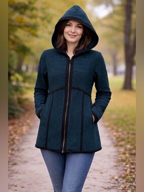 Title Nine Merino Wool Blend Full Zip Hoodie Tunic Active Outdoor Teal Women’s M